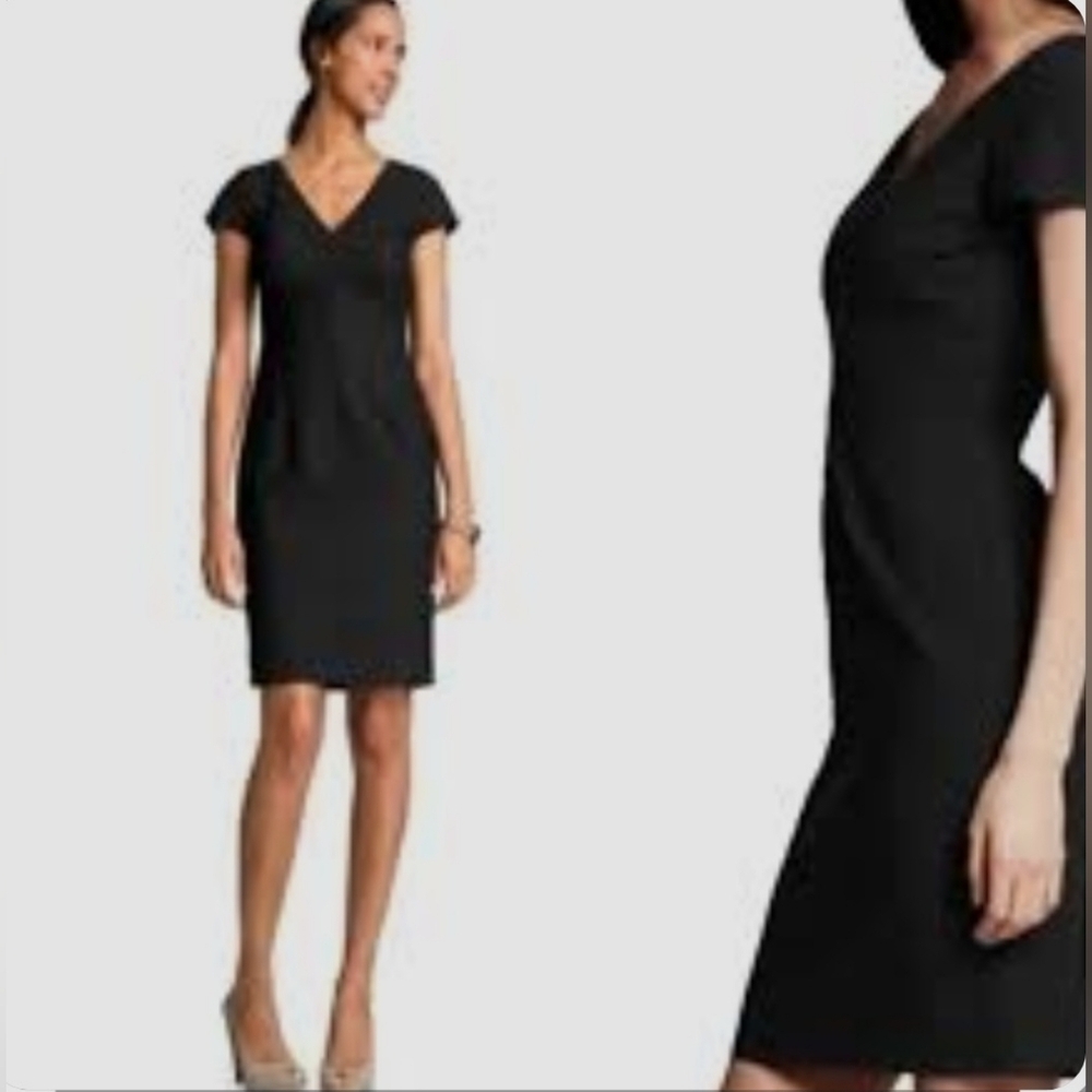 Banana Republic Black Sheath Dress V-Neck Flutter Cap Sleeves